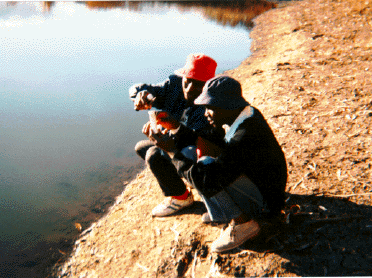 nigerian students collecting water sample